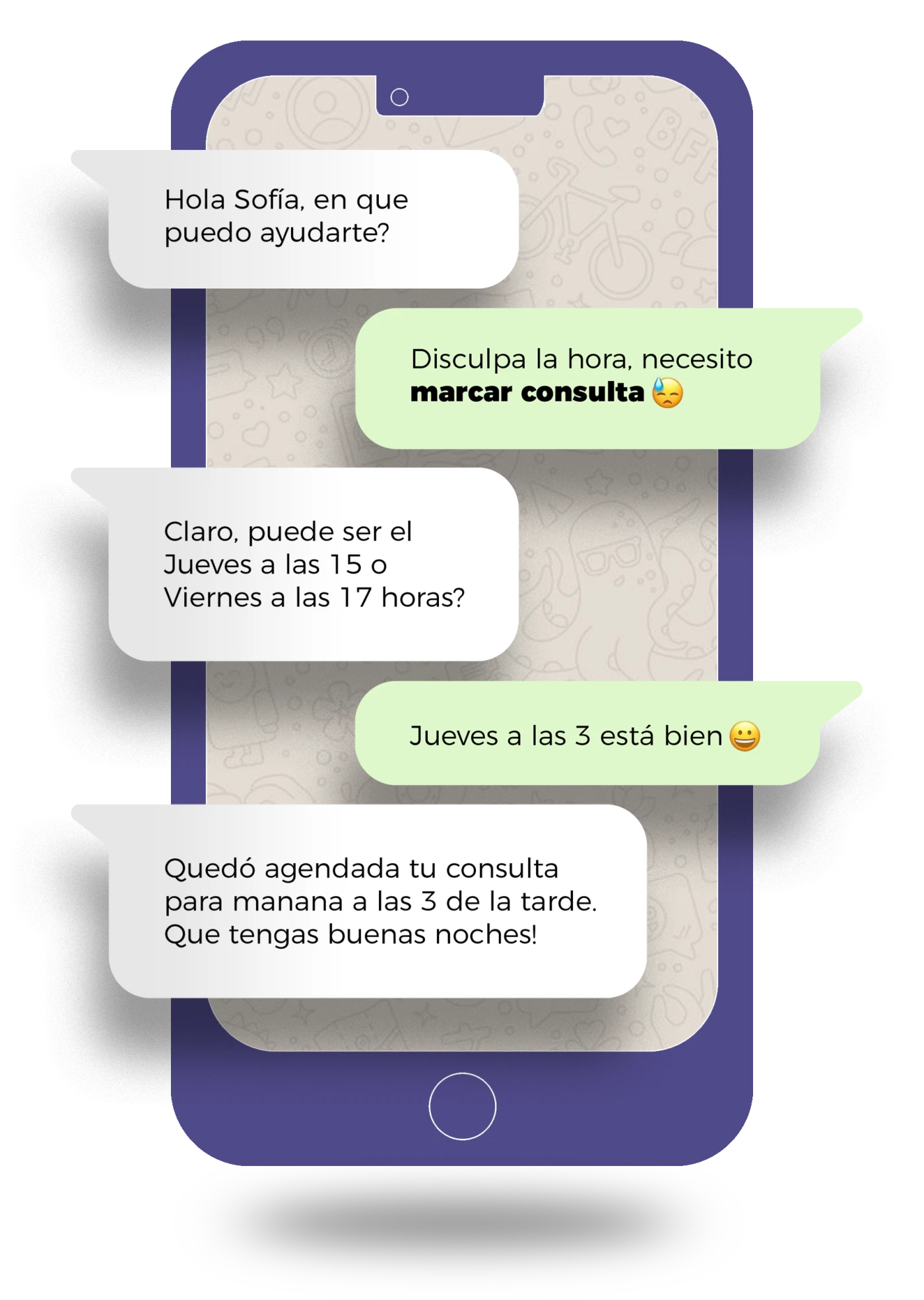 Interfaz de chat de WhatsApp mostrando recordatorios de citas de Callendar