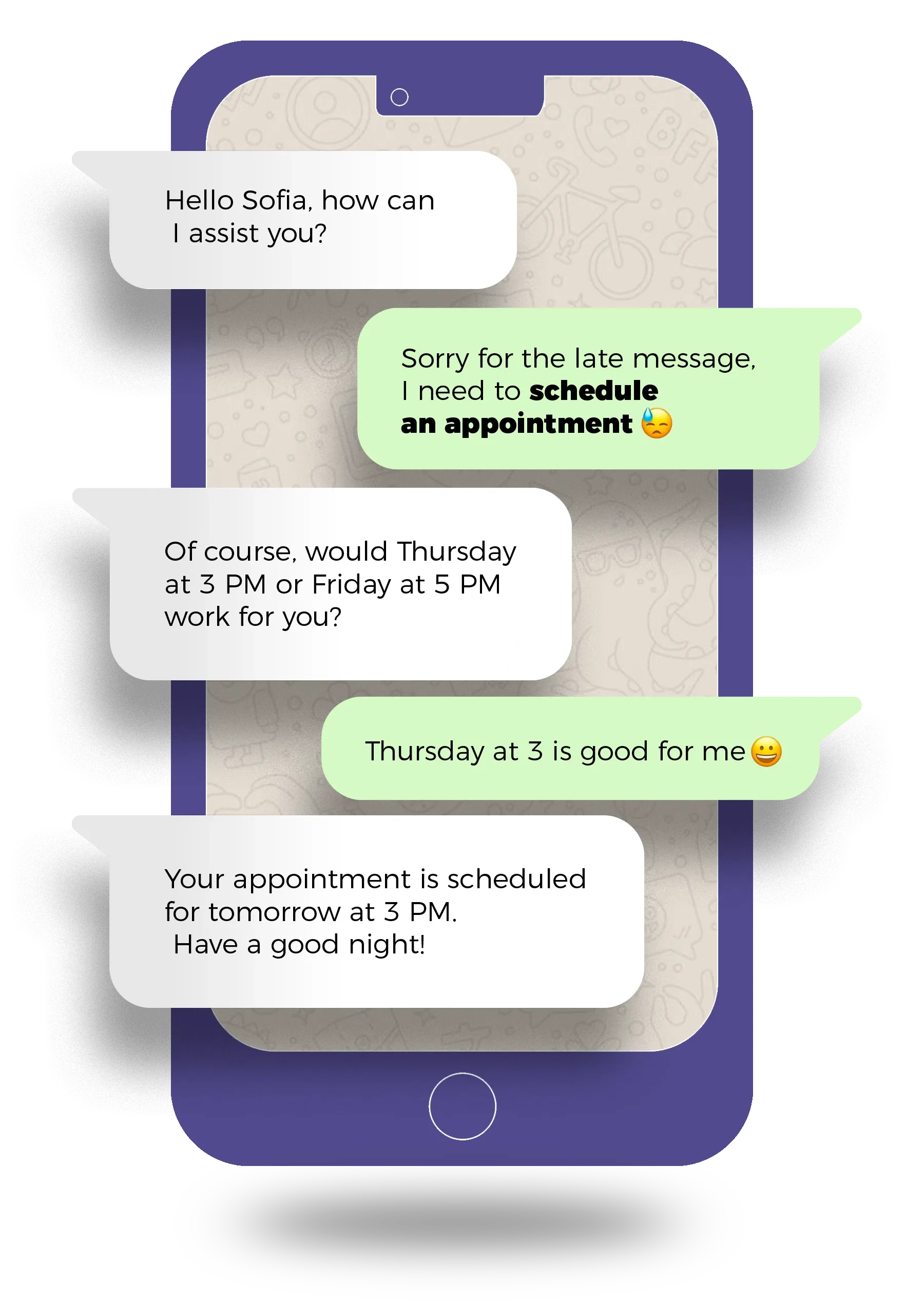 WhatsApp chat interface showcasing Callendar appointment reminders